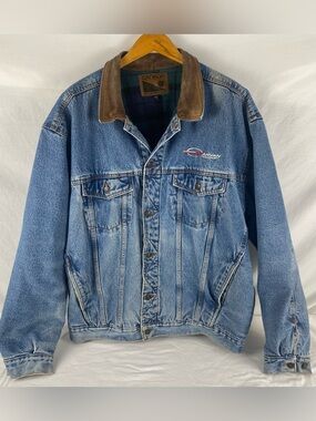 Vintage Canada Sportswear Denim Trucker Jacket Leather Collar Lined XXL